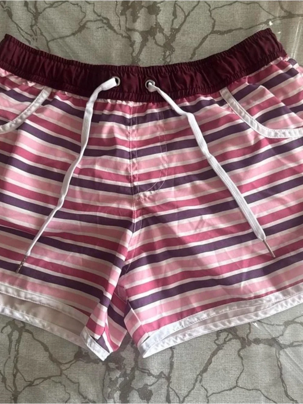 Andrew Christian Pink & Purple Striped Men's Swim Trunks